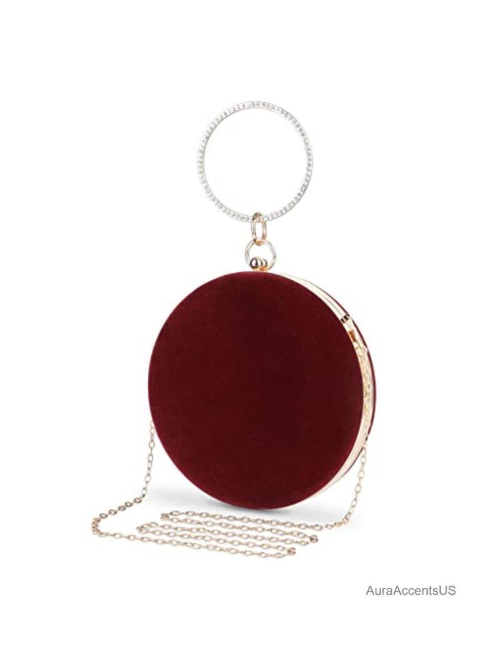 Round Velvet Suede Clutch with Rhinestone Frame Evening Bag